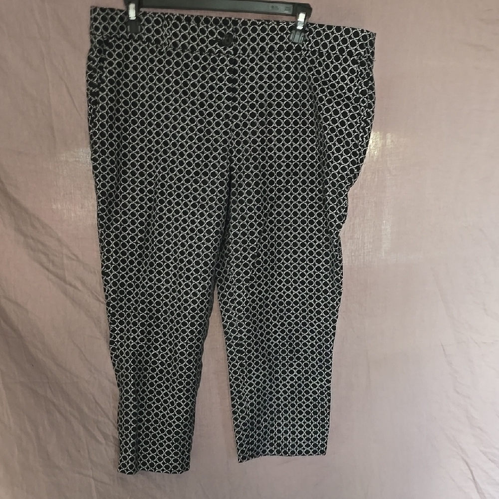 Hilary Radley Black and White Dress Pants with Geometric Pattern